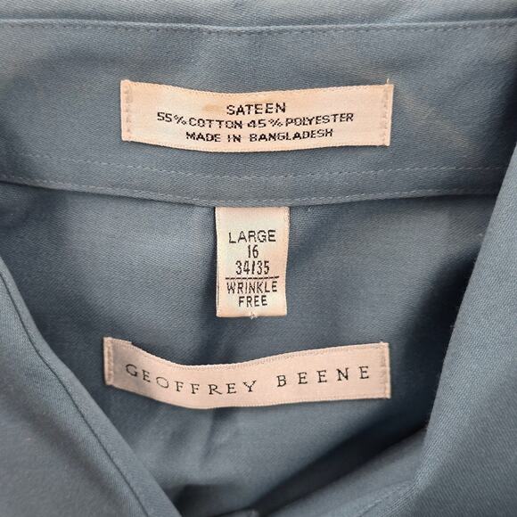Geoffrey Beene Blue Mens Button Down Long Sleeve Preppy Dress Shirt Large - Picture 6 of 6